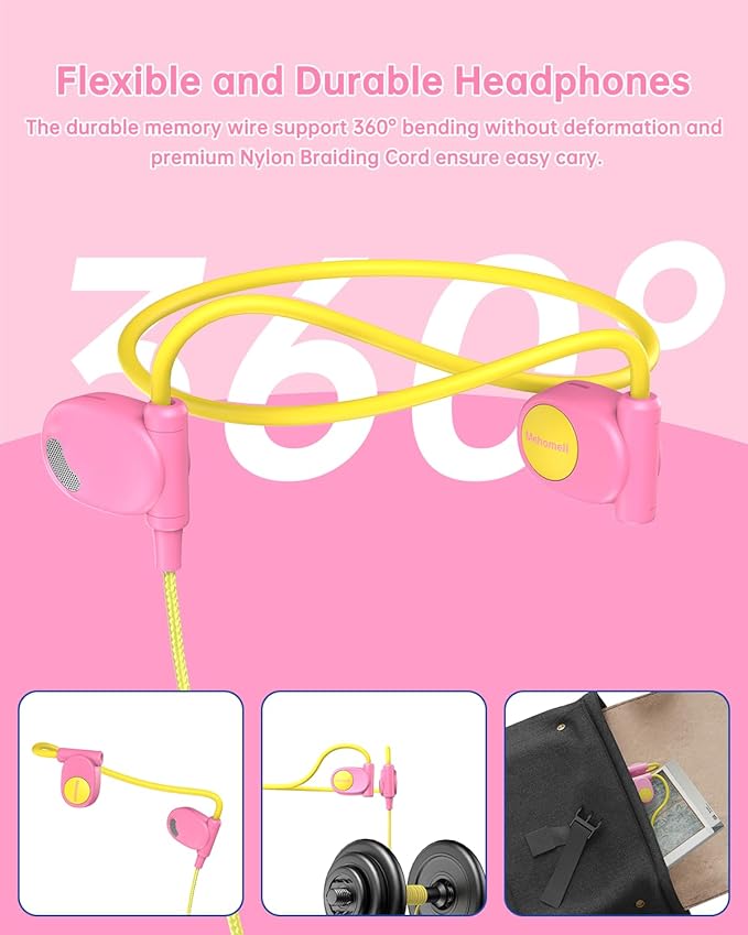 Kid Headphones for School, Air Conduction Open Ear Headphones, 3.5mm Jack Wired Cord, Ultra-Comfort, Ergonomic and Lightweight Design Perfect for School and Outdoor Activities-Yellow Pink-BubblyBeeBaby