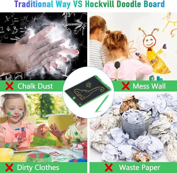 Hockvill LCD Writing Tablet for Kids 8.8 Inch, Toys for Girls Boys Drawing Pad for 3 4 5 6 7 Year Old Kid, Toddler Magnetic Doodle Board Travel Essentials Christmas Birthday Gift for Children (Green)-BubblyBeeBaby