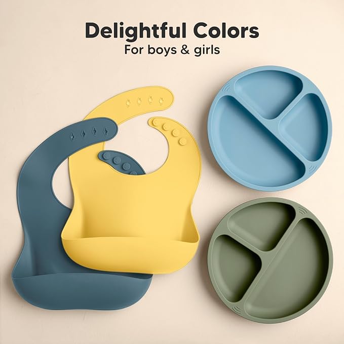 KeaBabies 2-Pack Silicone Baby Bibs for Eating - Sturdy Food-Grade Silicone Bibs for Babies Girl, Boy, Large Food Catcher, Clean & Put On Easily, Waterproof Toddler Feeding Essentials (Valiant)-BubblyBeeBaby