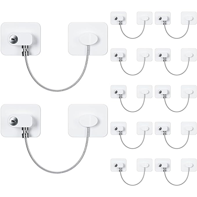 12 Pack Refrigerator Lock with 12 Keys Fridge Locks Combination Adhesive Child Safety Cabinet Freezer Door Lock Adult File Drawer Kitchen Appliance Furniture Closet(White)-BubblyBeeBaby
