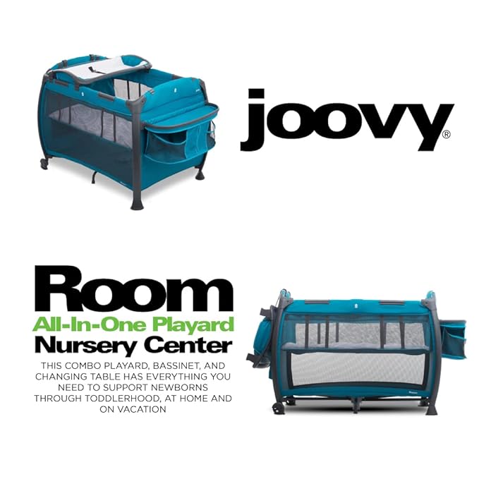 Joovy Room-Playard, Nursery Center, Bassinet, Changing-Table, Turquoise-BubblyBeeBaby
