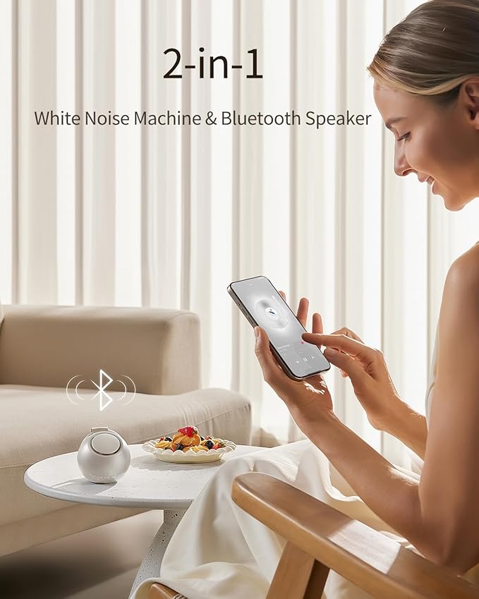 2025 Mom's Choice Awards, Portable Sound Machine for Baby Adult, AI Cry Detection, 18 Soothing Sound, Bluetooth Rechargeable White Noise Machine for Home Office Travel, Nursery Light, Gray-BubblyBeeBaby