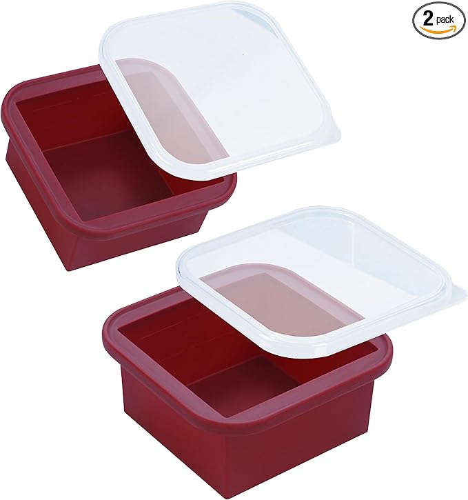 2-Cup Silicone Freezer Trays with Lids – Perfect for Meal Prep, Portion Control, and Easy Freezing-Meal Prep Container Molds for Soup,Leftovers (Cranberry, 2 Pack)-BubblyBeeBaby