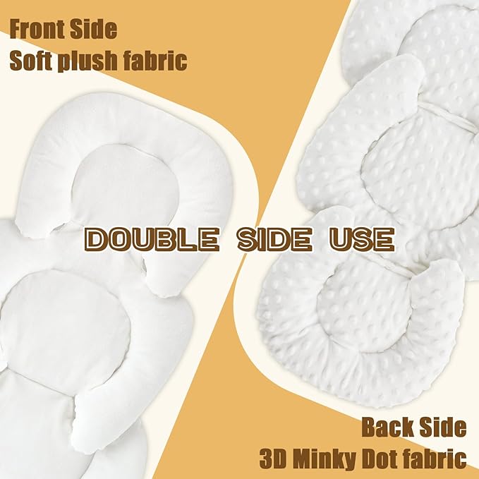 GFU Infant Car Seat Insert Head and Body Support, Reversible Newborn Insert for Carseat with Strap Pads, Soft Stroller Cushion Pillow Insert for Boys and Girls, Fits for Stroller, Swing, White-BubblyBeeBaby