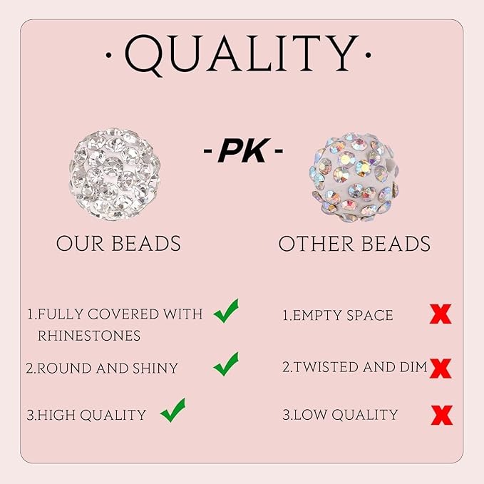 100 Pcs 10 Mixed Colors Rhinestone Beads for Jewelry Making, Sparkle Crystal Clay Christmas for Bracelet Baseball Necklace Earring Crafting and DIY, Shiny Round Shamballa Disco Ball Beads-BubblyBeeBaby