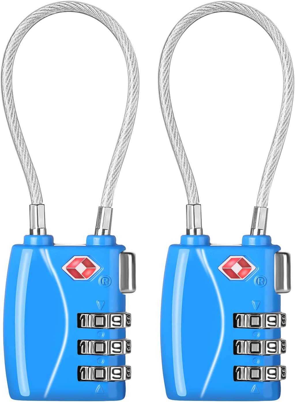 ZHEGE TSA Cable Luggage Lock 3 Digit Combination Padlock with Alloy Body for Suitcase, Baggage, Backpack, Pistol Case (2 Pack, Blue)