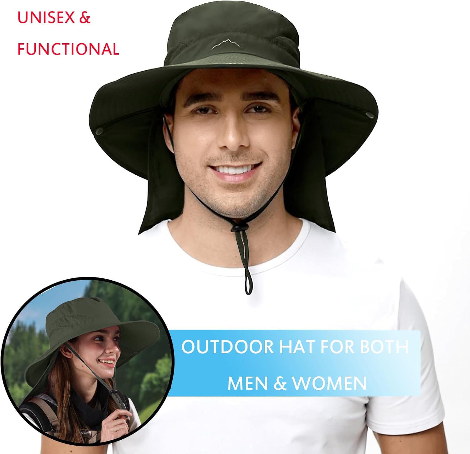 ZOORON Sun Hat for Men Women Fishing Hat with Neck Flap Wide Brim Bucket Hat UV Protection for Beach Camping Hiking