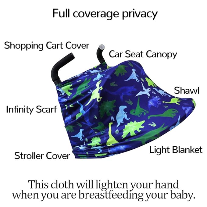 Baby Car Seat Cover, Multi- use Nursing Cover for Breastfeeding, Carseat Cover Boys, Dinosaur Baby Shower Stuff for Newborn, Soft Breathable-BubblyBeeBaby