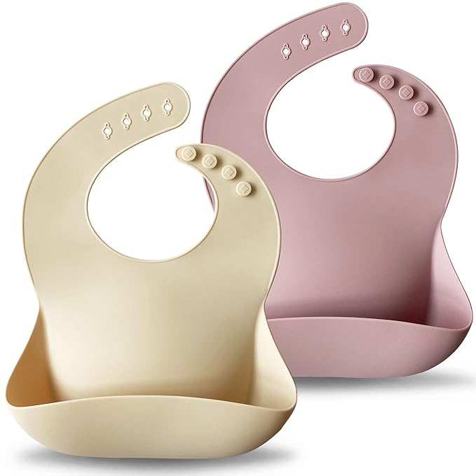 Moonkie Silicone Baby Bibs Set Of 2 | BPA Free Waterproof | Soft Flexible Silicone Bibs for Babies & Toddlers(Pale Mauve/Shifting Sand)-BubblyBeeBaby