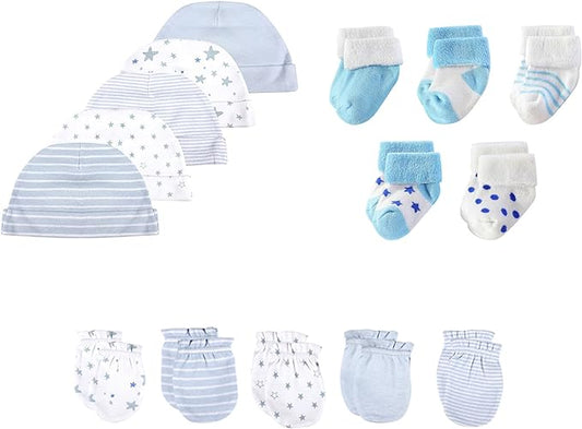15 Pack Unisex New Born Boy Girls Hats Mittens Socks Sets Cotton Soft Infant Accessory 0-6 Months Baby Essentials-BubblyBeeBaby