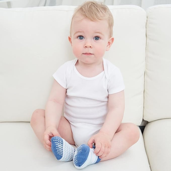 Zaples Baby Non Slip Grip Ankle Socks with Non Skid Soles for Infants Toddlers Kids Boys Girls-BubblyBeeBaby