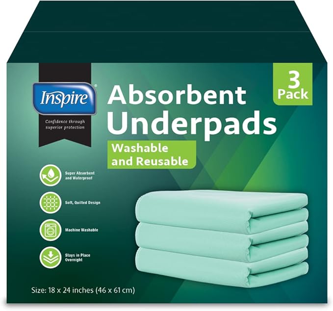 Inspire Washable Bed or Chair Pads | 3 Pack Waterproof Mattress Chucks Pad | Reusable Chux | for Adults Babies and Pets-BubblyBeeBaby