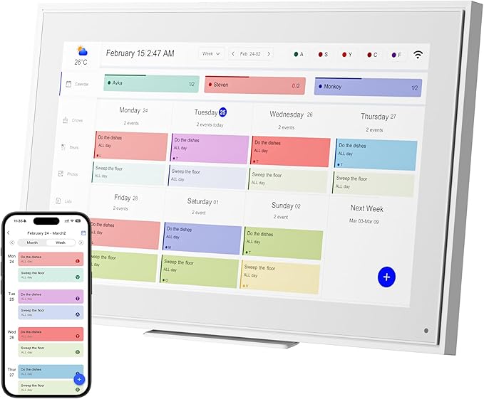 15.6-inch Wall Digital Calendar,2025 Smart WiFi Calendar & Chore Chart,Full HD Touchscreen Interactive Display for Family Schedules-Wall/Desk Mountable Planner,Meeting Reminders & Deadline Tracking-BubblyBeeBaby