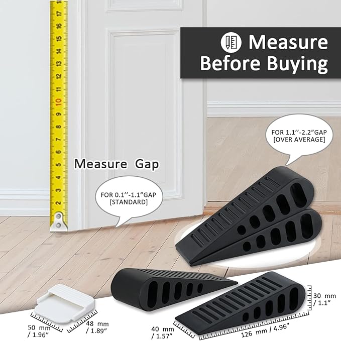 JQK Rubber Door Stopper Wedge, Black 6 Pack Soft TPR Premium Door Stops for Bottom of Heavy Duty Door on Tile, Concrete, Carpet, Wooden Floor, DSB61-BK-P6-BubblyBeeBaby