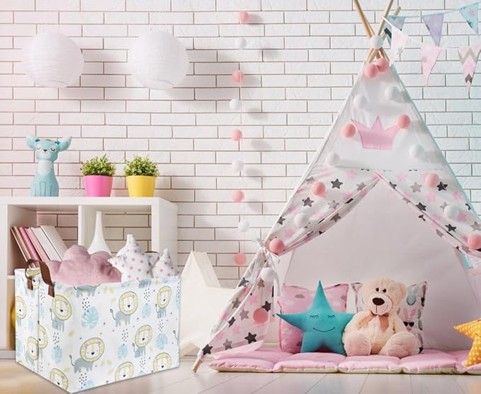 HIYAGON Baby Storage Baskets kids Toy Basket for Boy and Girls Gift Basket Empty Cute Storage Bin Organizer Box Rectangular Animal Room Decor for Books(Lion)-BubblyBeeBaby