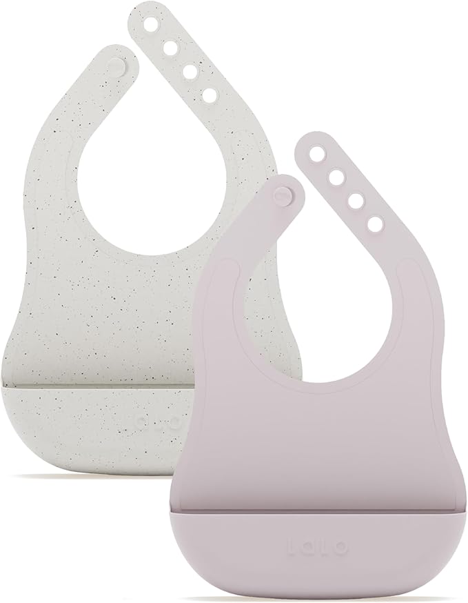 Lalo The Bib - Waterproof, Non-Toxic Silicone Baby Bib with Adjustable Neck Band & Silicone Food Pouch Catcher, Set of 2-BubblyBeeBaby