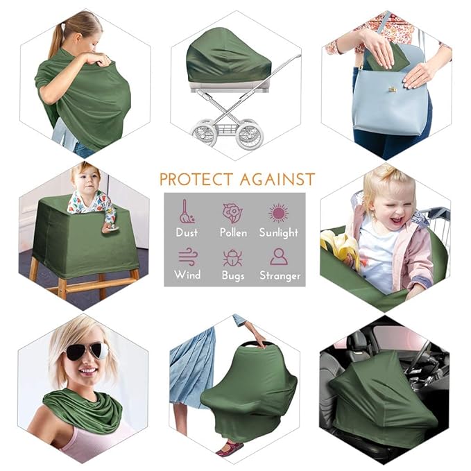 Yoofoss Nursing Cover Breastfeeding Scarf - Baby Car Seat Covers, Infant Stroller Cover, Strechy Carseat Canopy for Boys and Girls (Dark Green)-BubblyBeeBaby