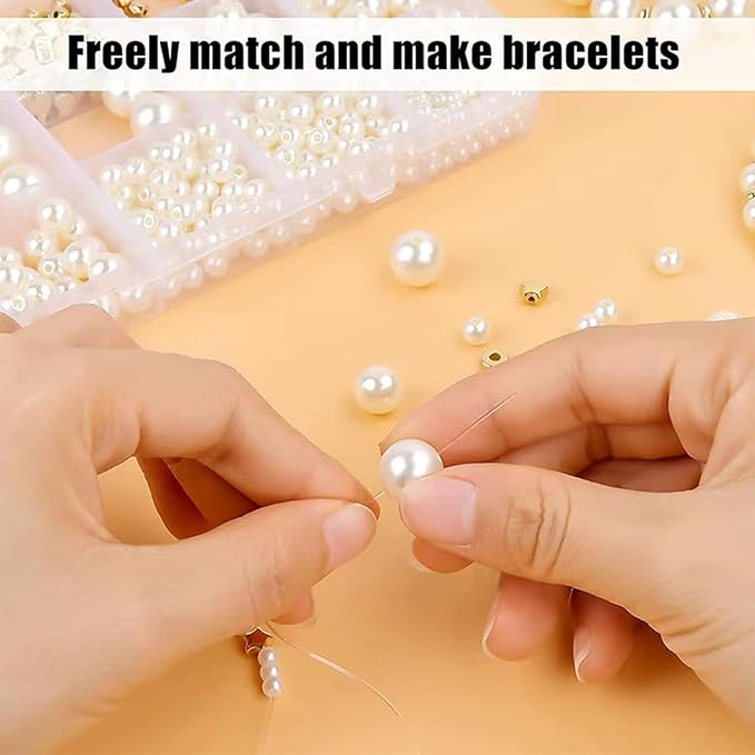 1000Pcs Pearl Beads for Bracelets Making, Pearl Beads for Jewelry Making for Adults, Silver Bracelet Beads DIY Kit, Silver Spacer Beads for Bracelets, Girls Friendship Bracelet Making Kit (Golden)-BubblyBeeBaby