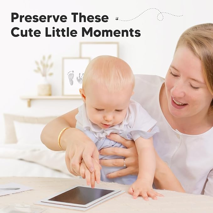 2-Pack Inkless Baby Hand and Footprint Kit - Mess Free Ink Pad for Newborn Keepsake, Dog Nose & Paw Print Kit, Clean Touch Ink Pad for Baby Hand & Footprints, Ideal New Mom Gifts (Jet Black, L)-BubblyBeeBaby