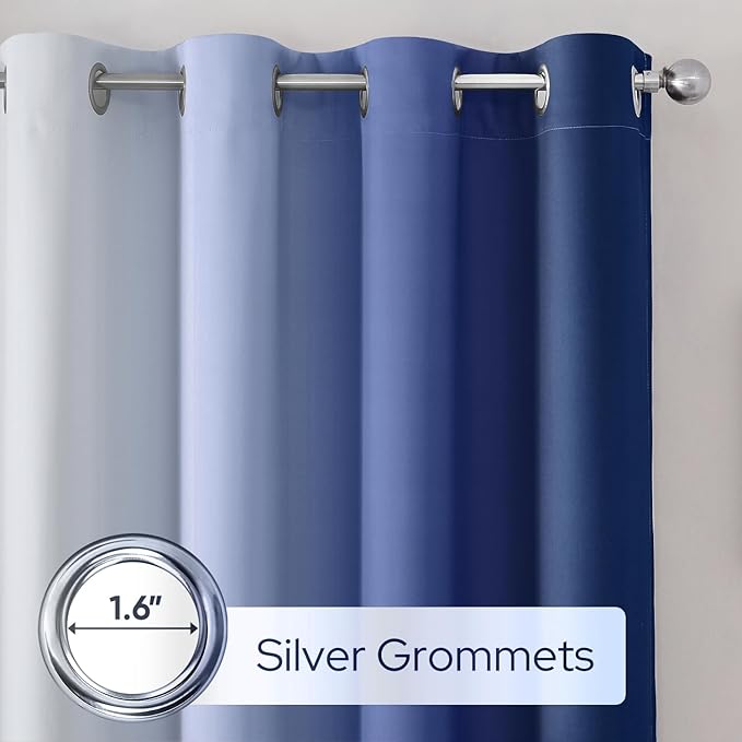 HOMEIDEAS Navy Blue Ombre Blackout Curtains, 52 X 96 Inch Length Gradient Color Room Darkening Curtains with Grommet Thermal Insulated Window Drapes for Living Room, Bedroom, 2 Panels-BubblyBeeBaby