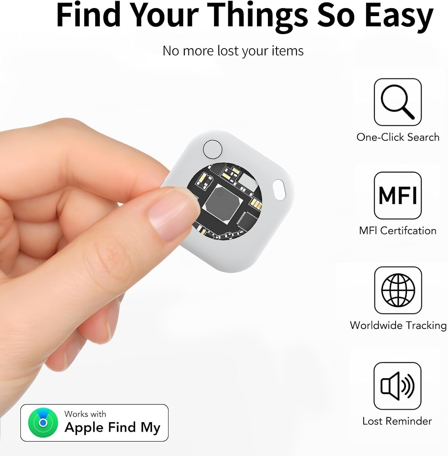 Air Tracker Tags-2 Pack, 5.3 Bluetooth Tracker Work, 100dB Sound, Smart Tag with Keychain/Lanyard, Item Finder for Luggage/Key/Suitcase, Replaceable Battery, Black.White，with Apple Find My (iOS Only)