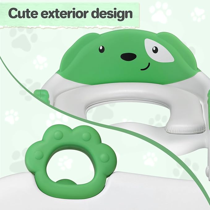 2 In 1 Potty Training Toilet Seat & Toddler Step Stool, Bottom Triangle Stability Toddler Toilet Seat, Adjustable Step & Seat Height Potty Seats (Green)-BubblyBeeBaby