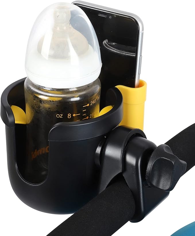 Accmor Stroller Cup Holder with Phone Holder, Bike Cup Holder, Universal Cup Holder for Uppababy Nuna Doona Strollers, 2-in-1 Cup Phone Holder for Stroller, Bike, Wheelchair, Walker, Scooter-BubblyBeeBaby