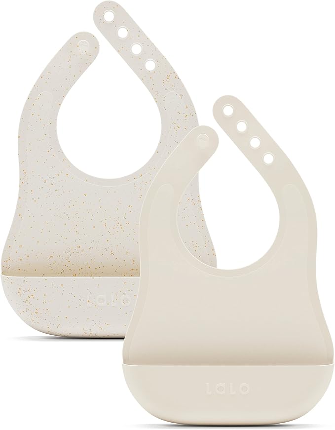 Lalo The Bib - Waterproof, Non-Toxic Silicone Baby Bib with Adjustable Neck Band & Silicone Food Pouch Catcher, Set of 2-BubblyBeeBaby