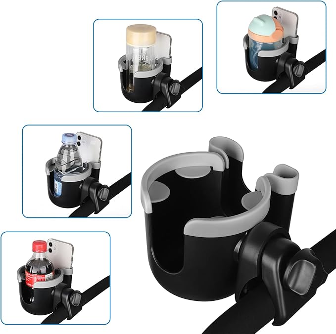 Accmor Stroller Cup Holder with Phone Holder, Bike Cup Holder, Universal Cup Holder for Uppababy Nuna Doona Strollers, 2-in-1 Cup Phone Holder for Stroller, Bike, Wheelchair, Walker, Scooter-BubblyBeeBaby