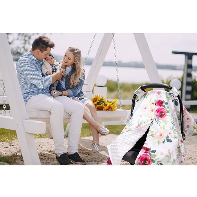 TANOFAR Car Seat Cover Baby, Carseat Covers Baby Boy Girl, Peekaboo Opening Infant Car Seat Cover for Winter, Warm & Cozy, Watercolor Floral-BubblyBeeBaby