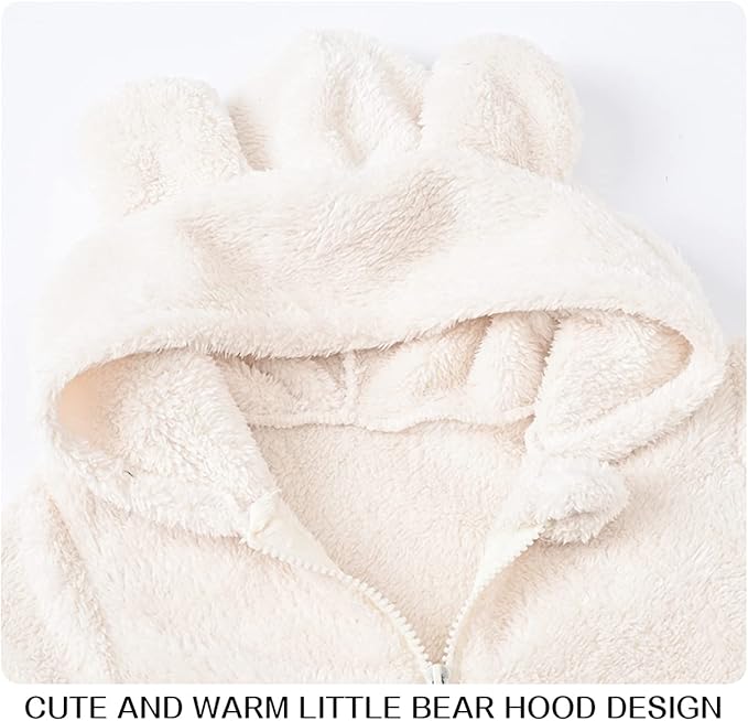 Baby Fleece Jumpsuits Infant Bear Ear Snowsuit Newborn Hooded Romper Warm Coat-BubblyBeeBaby