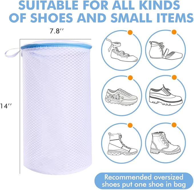 2 Pack Shoes Wash Bags,Shoe Washing Machine Bag,shoe laundry bag for washing machine，Honeycomb Mesh Laundry Bags with Zipper for Sneakers,Running Shoes,Sock,Bras,Delicates and Toys（14 in x 7.8 in）-BubblyBeeBaby