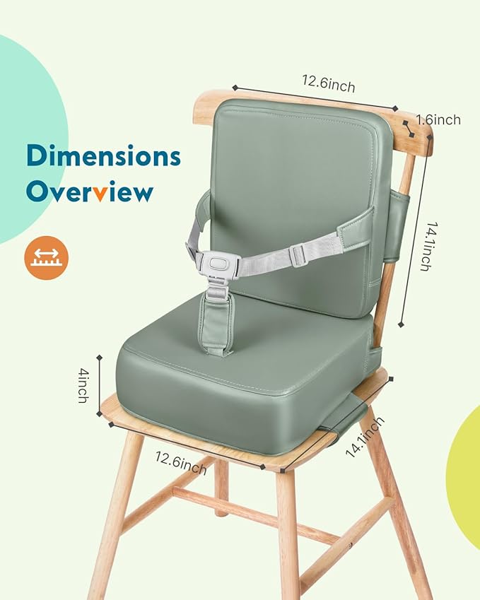HOMEAL Toddler Booster Seat for Dining Table - Booster Seat for Kitchen Chair with Easy-Install Straps - Wipeable Surface & Removable Cover Easy to Clean -Breathable Fabric - Sage-BubblyBeeBaby