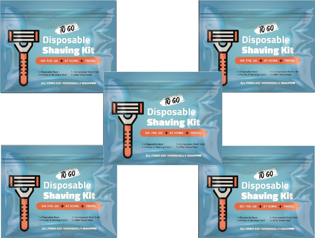 Shaving Kit with Razor, Shaving Cream, Washcloth & Aftershave Wipe – Men’s Travel Shave Set for Hotels, Shelters & Outreach – Disposable Grooming Pack (Blue) (5)