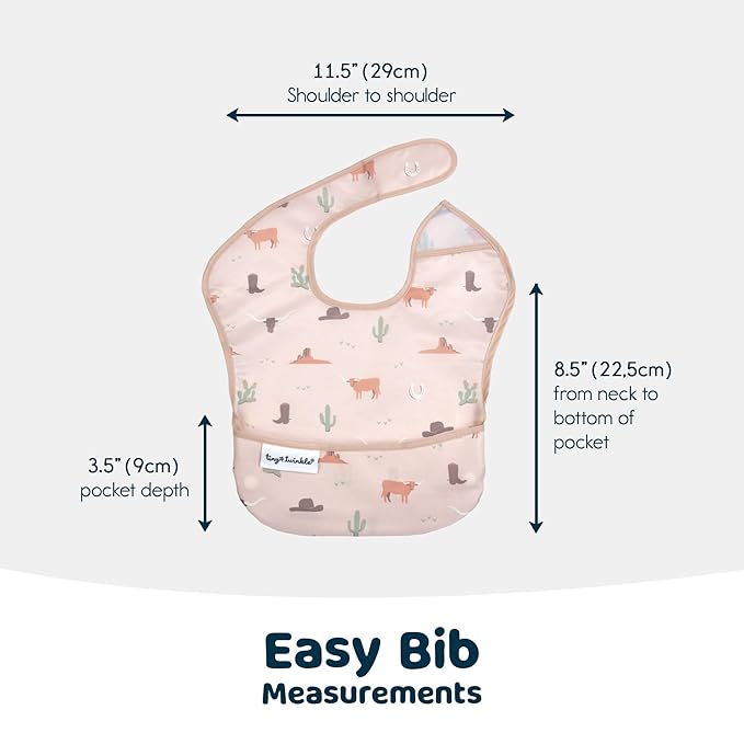 Tiny Twinkle Mess Proof Baby Bibs for Eating - Waterproof, Wipeable Bibs - Toddler Bibs - Travel Friendly - PFAS, PVC, BPA, Phthalate Free - Baby Food Bibs(3 Pack,Cowboy)-BubblyBeeBaby