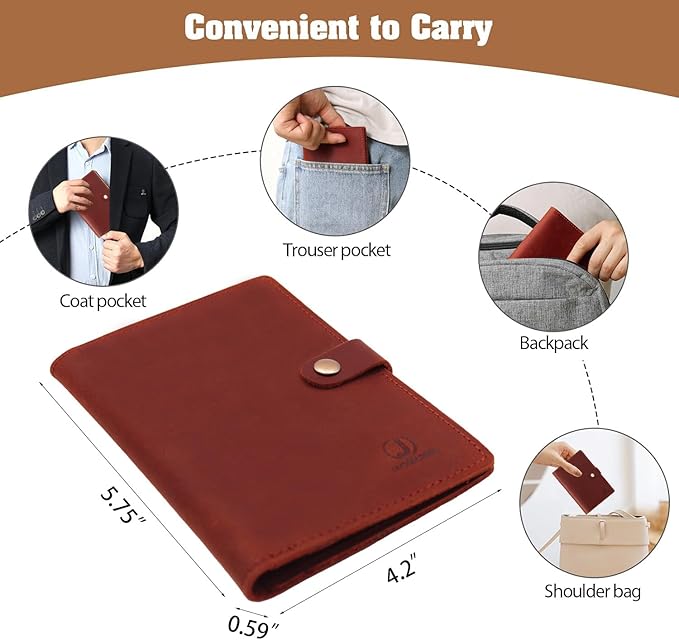 Jack&Chris Genuine Leather Passport Holder For Travel, RFID Blocking Handmade Passport Holder with Card Case Organized & Safe, Quality Travel Essentials for Women and Men for Gifting, Red-BubblyBeeBaby