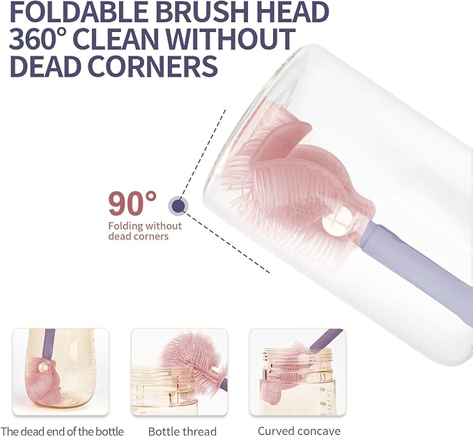 HOEREV Portable Baby Silicone Bottle Brush Set Include Pacifier Brush, Straw Brush, draining Rack, Portable Box-BubblyBeeBaby