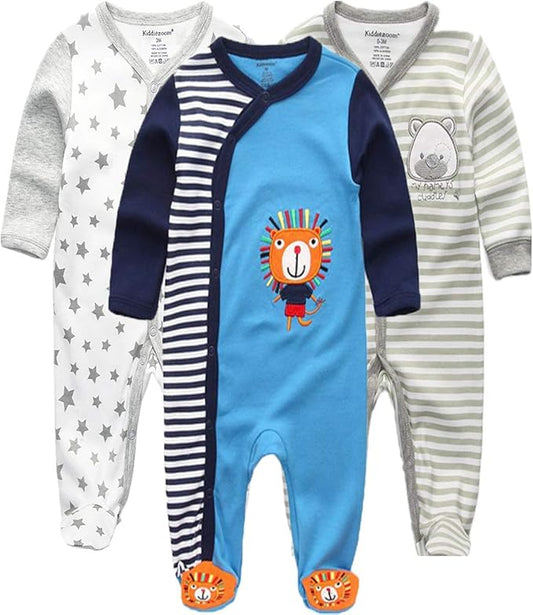 Kiddiezoom Baby and Toddler Boys'Snug Fit Footed One-Piece Romper Jumpsuit Cotton Cotton Footed Outfit-BubblyBeeBaby