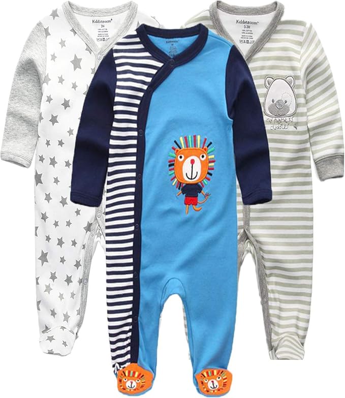 Kiddiezoom Baby and Toddler Boys'Snug Fit Footed One-Piece Romper Jumpsuit Cotton Cotton Footed Outfit-BubblyBeeBaby