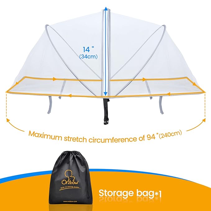 Orzbow Universal Mosquito Net for Stroller, Baby Bug Net with Two-Way Zippers & Storage Bag, Breathable & Foldable Mosquito Nets for Strollers, Car Seat, Bassinet, Cradle, Portable Mini Crib, Grey-BubblyBeeBaby