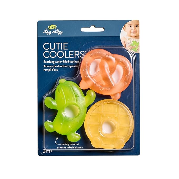 Itzy Ritzy Water-Filled Teethers - Cold Cutie Coolers Textured On Both Sides to Massage Sore Gums & Emerging Teeth - Can Be Chilled in Refrigerator, Set of 3 Silly Foods Teethers-BubblyBeeBaby