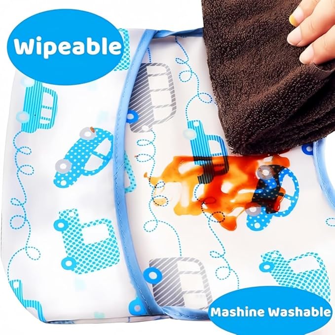 Baby bibs Waterproof Toddler bib - Feeding bib with Pocket for Infant Boy Girl Washable 6-36M-BubblyBeeBaby