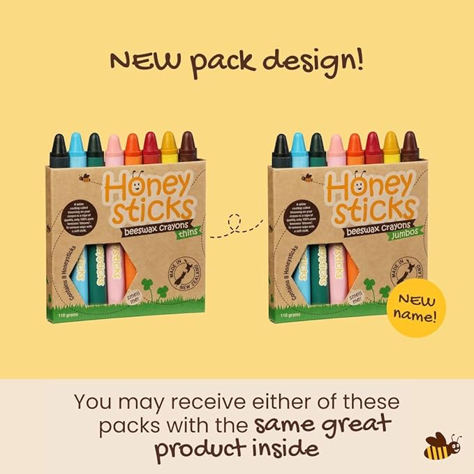 Honeysticks Jumbo Crayons (8 Pack) - Non Toxic Crayons - 100% Pure Beeswax and Food Grade Colors - 8 Bright Colors - Large, Easy to Hold and Use - Preschool Art Supplies for Toddlers/Kids 3-5, 4-8-BubblyBeeBaby