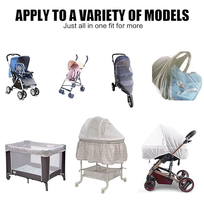 Mosquito Net for Stroller - Protective 2Packs Perfect Bug Net for Strollers, Bassinets, Cradles, Playards,Pack N Plays and Portable Mini Crib (White+Grey)-BubblyBeeBaby