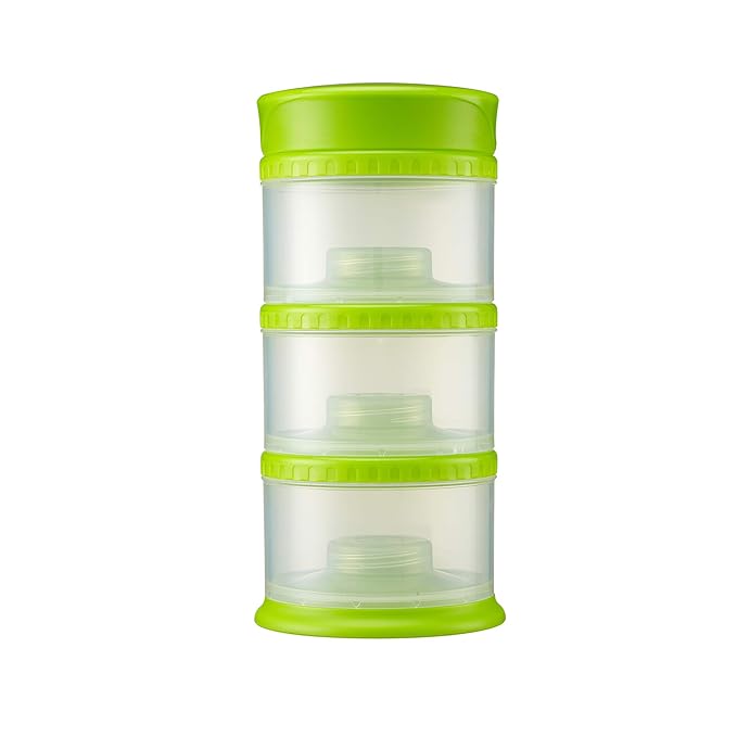 Innobaby Packin' Smart Stackable and Portable Storage System for Formula, Liquid, Baby Snacks and More. 3 Stackable Cups in Lime. BPA Free, 12 Ounce-BubblyBeeBaby