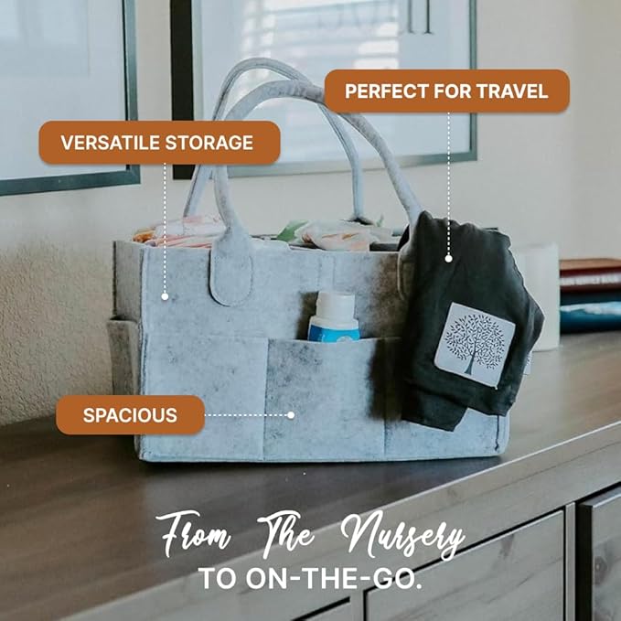 Parker Baby Co. Diaper Caddy - Nursery Storage Bin and Car Organizer for Diapers and Baby Wipes - Gray, Large-BubblyBeeBaby