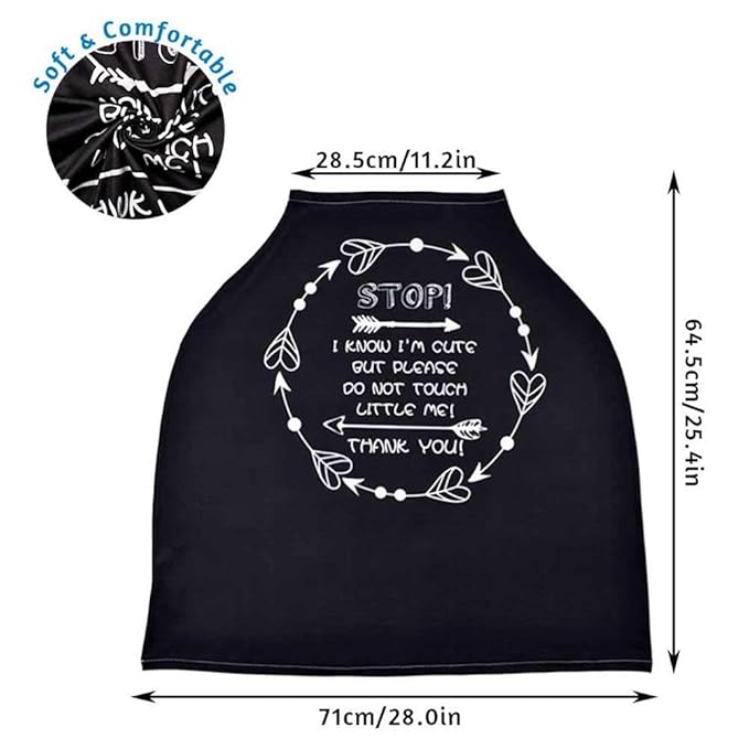 Car Seat Covers for Babies, No Touching Sign Car seat Canopy, Infant Stroller Covers for Newborn Girl Boy, Multiuse Nursing Covers for Breastfeeding, Ultra-Soft Breathable, High Chair Cover, Black-BubblyBeeBaby
