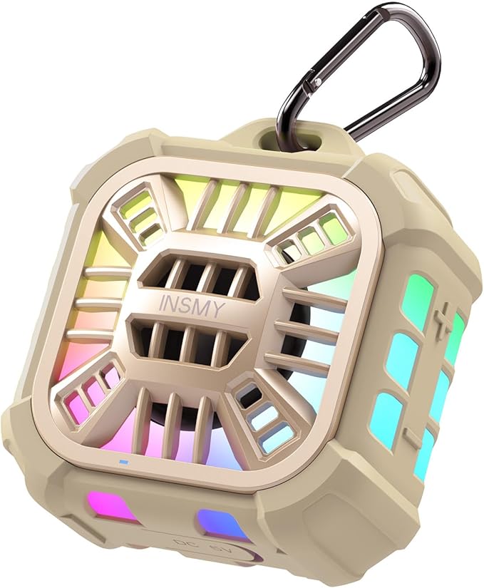 INSMY Shower Bluetooth Speaker, IP67 Waterproof Portable Small Multi Sync 100+ Speakers, Big Volume Booming Bass, 24H Playtime/Floatable/RGB Lights for Outdoor/Kayak/Beach/Golf (Khaki)-BubblyBeeBaby