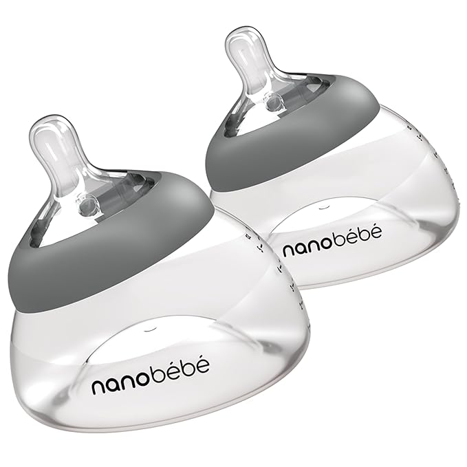 Nanobebe Breastmilk Bottle, Breastfeeding Newborn Breast Like, Anti Colic, Perfect Latch, Preserves Breast Milk nutrients, Twin-Pack Grey-BubblyBeeBaby