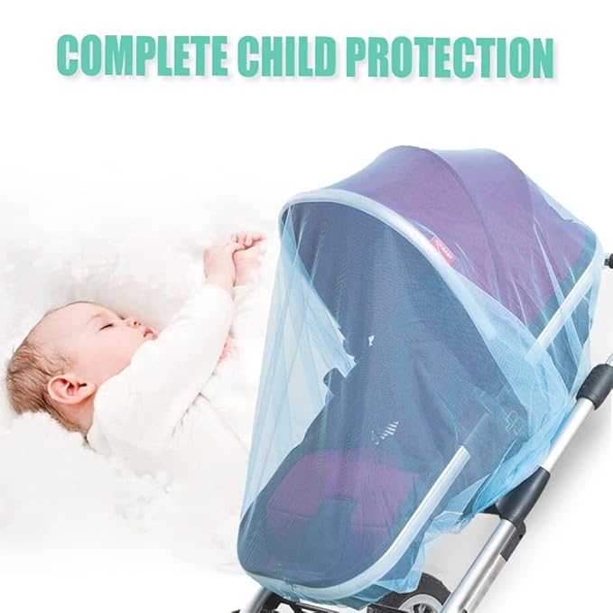 Durable Baby Stroller Mosquito Net (2 Pack) - Perfect Bug Net for Strollers, Bassinets, Cradles, Playards, Pack N Plays and Portable Mini Crib (Blue)-BubblyBeeBaby